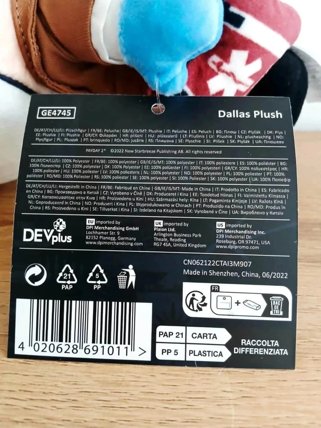 Peluche Payday Dallas 27cm DEVplus Licencia Oficial – photo 4